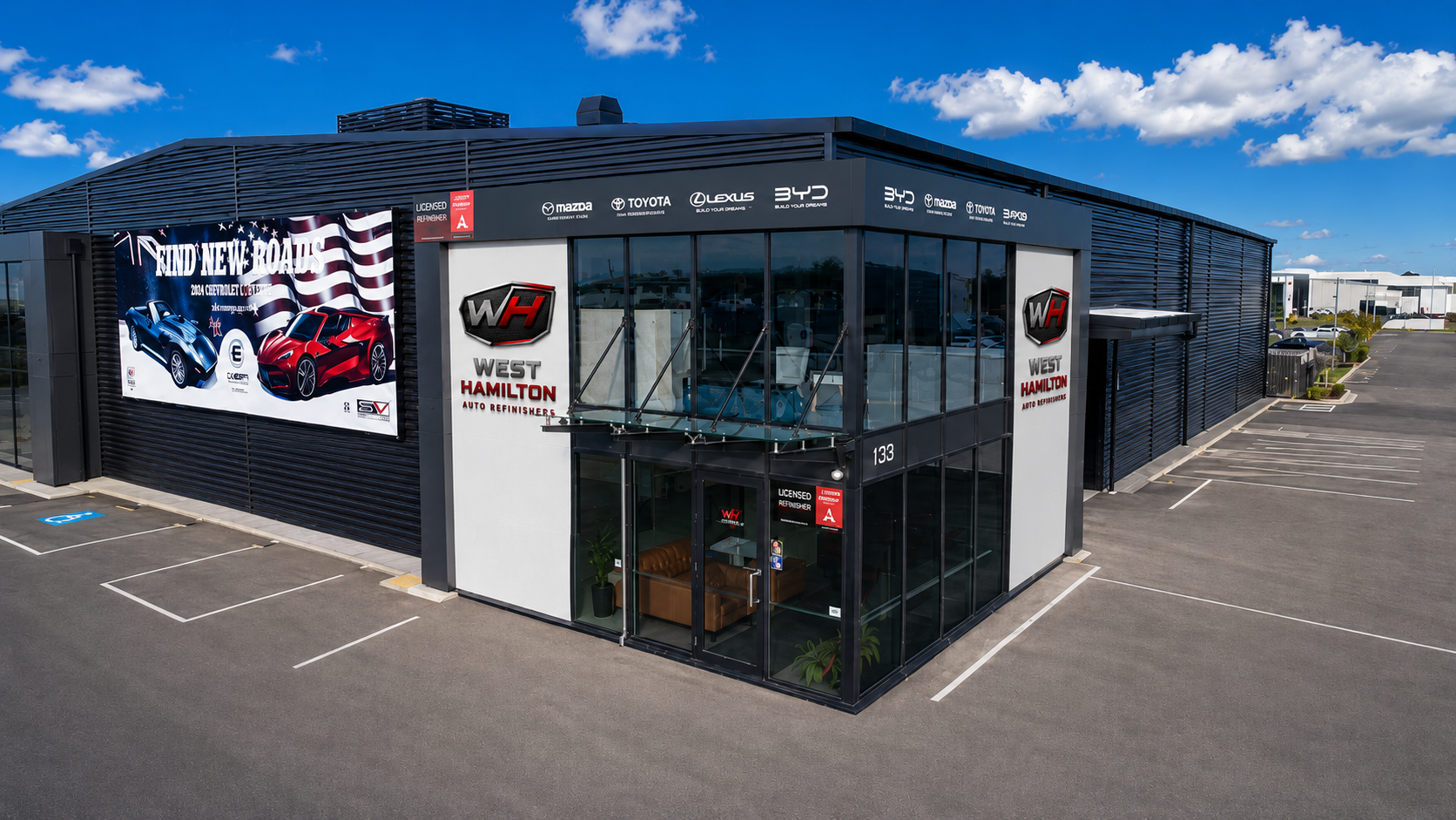 Exterior commercial photography of West Hamilton Auto Refinishers