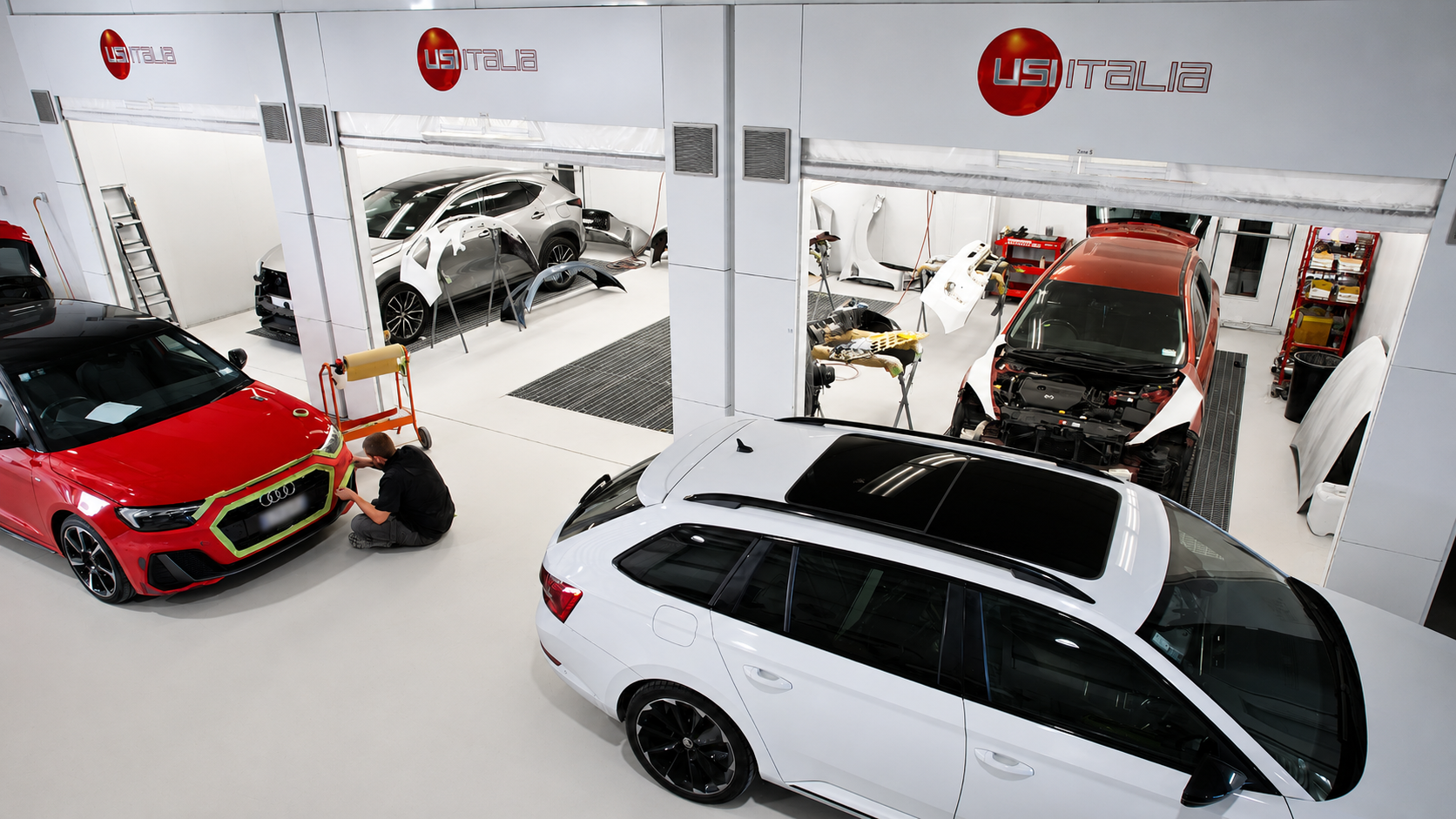 Commercial workshop interior photography for West Hamilton Auto Refinishers
