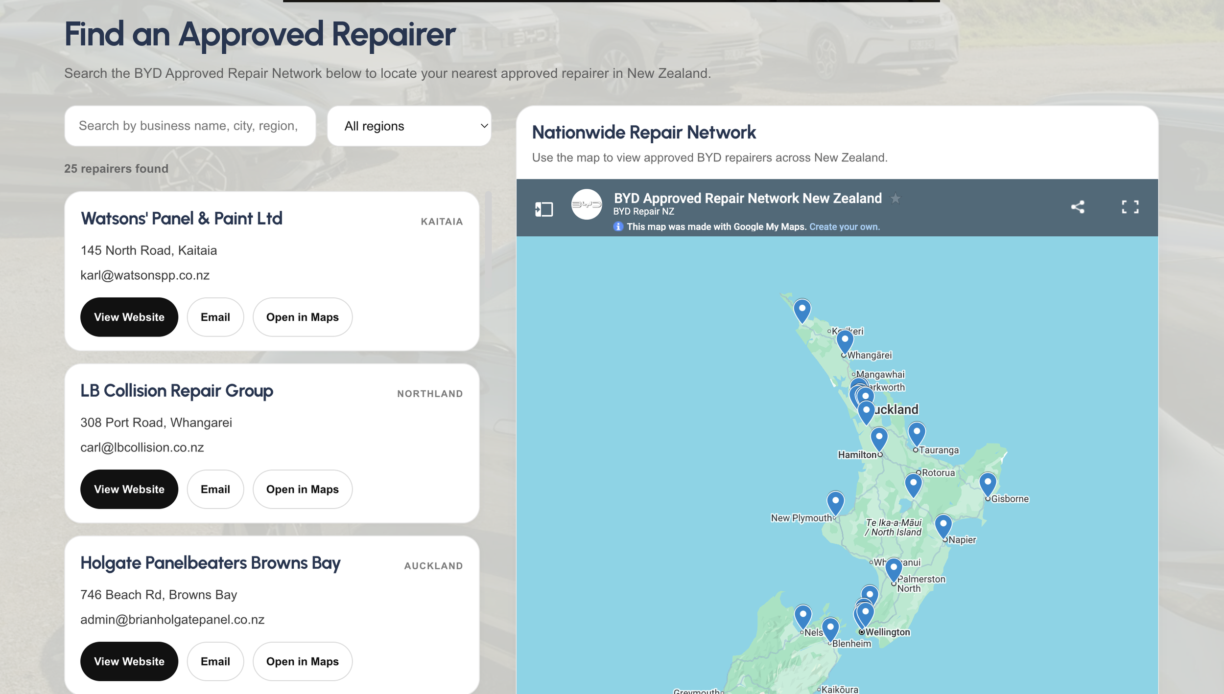 Custom approved repairer directory website built by FrameTheory Visuals