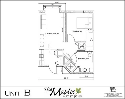 The Maples Unit B 1 Bedroom floor plan