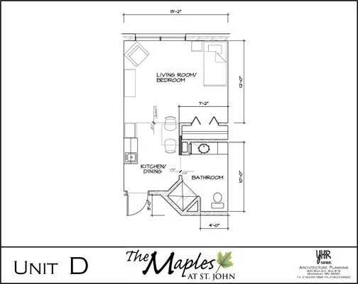 The Maples Unit D Studio Apartment floor plan