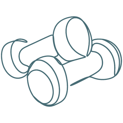 Line drawing of a dumbbell with two weights connected by a handle.