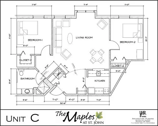 The Maples Unit C 2 Bed 1 Bath floor plan