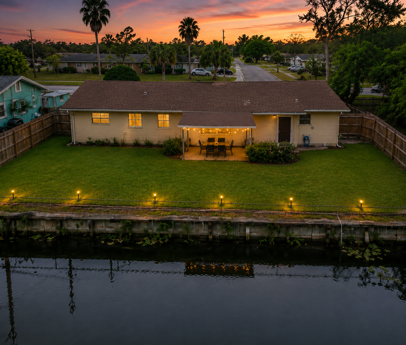 Backyard and canal at the Fountainhead House recovery residence in Melbourne, Florida