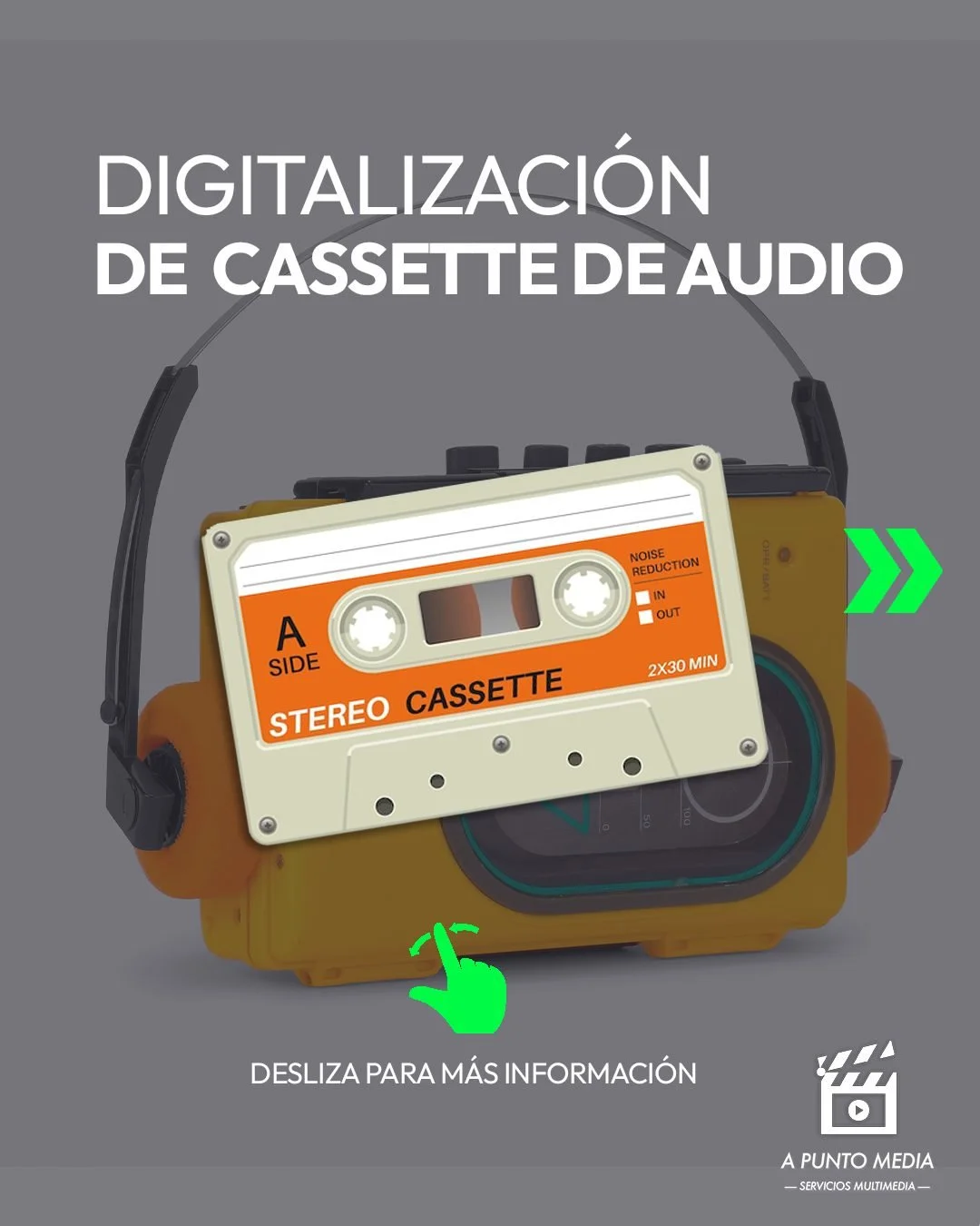 &iexcl;𝐑𝐞𝐬𝐜𝐚𝐭𝐚 𝐭𝐮𝐬 𝐂𝐚𝐬𝐞𝐭𝐭𝐞𝐬! 🎶➡️🎧

Revive la m&uacute;sica y conversaciones de tus viejas cintas de cassette. 📼➡📱

&iexcl;Ahora puedes digitalizarlas con nosotros!  Ofrecemos alta calidad y distintas opciones de entrega: En tu M