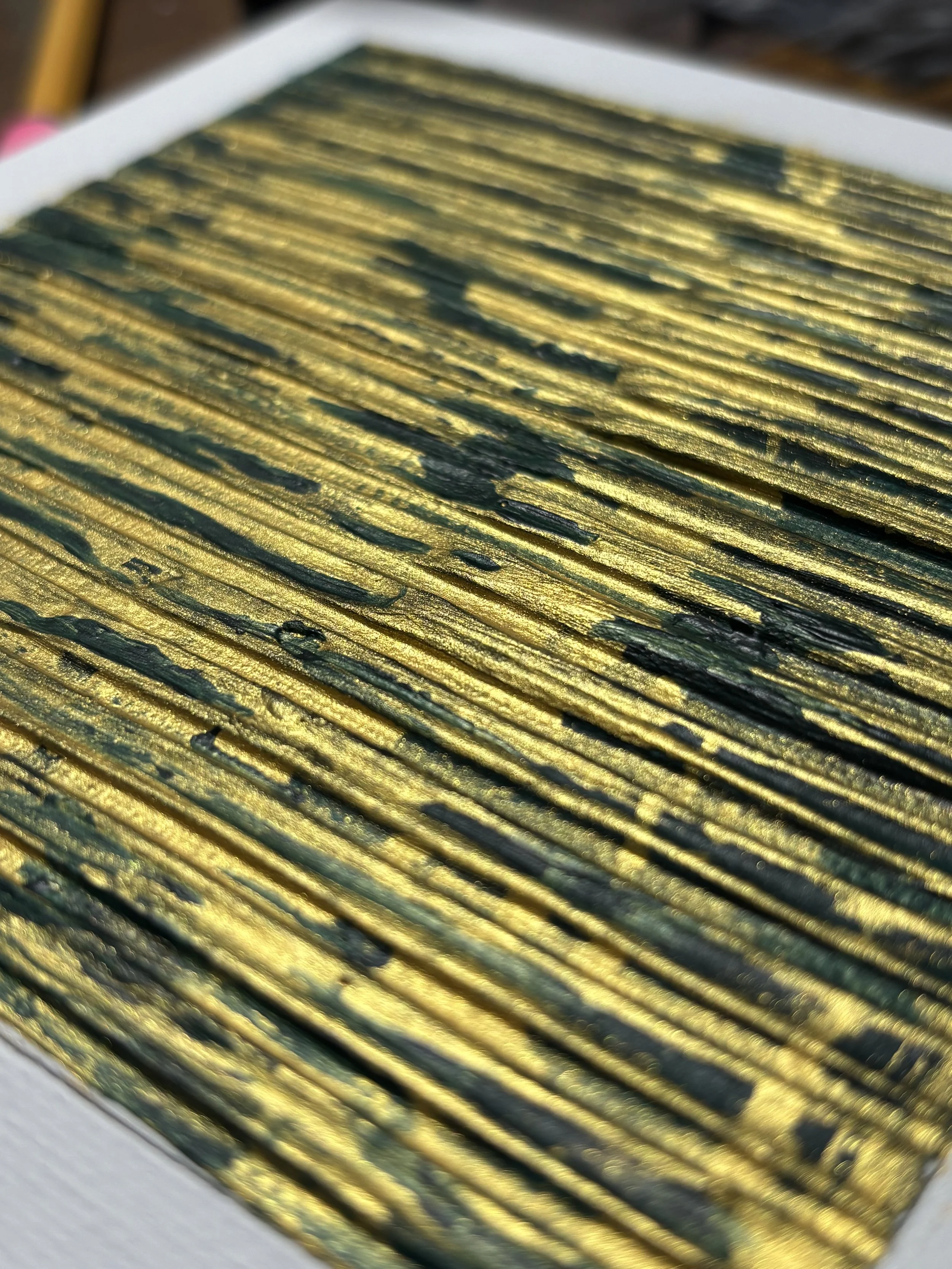 "Gilded Green"

Texture paste, acrylic paint & acrylic ink on canvas