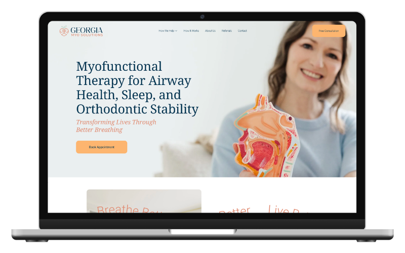 Laptop screen with the homepage for the Georgia Myo Solutions website