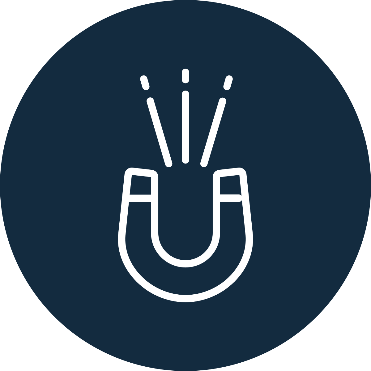 Illustration of a magnet attracting metal staples or pins.