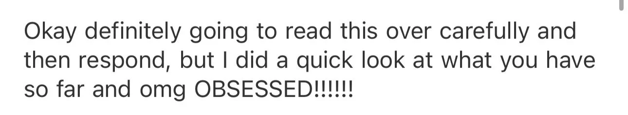 Text message from Amanda Keller's client discussing their love for their web design project.