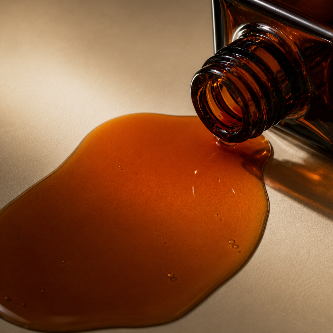 Close-up of Ancestral Glow Oil with golden nourishing oil