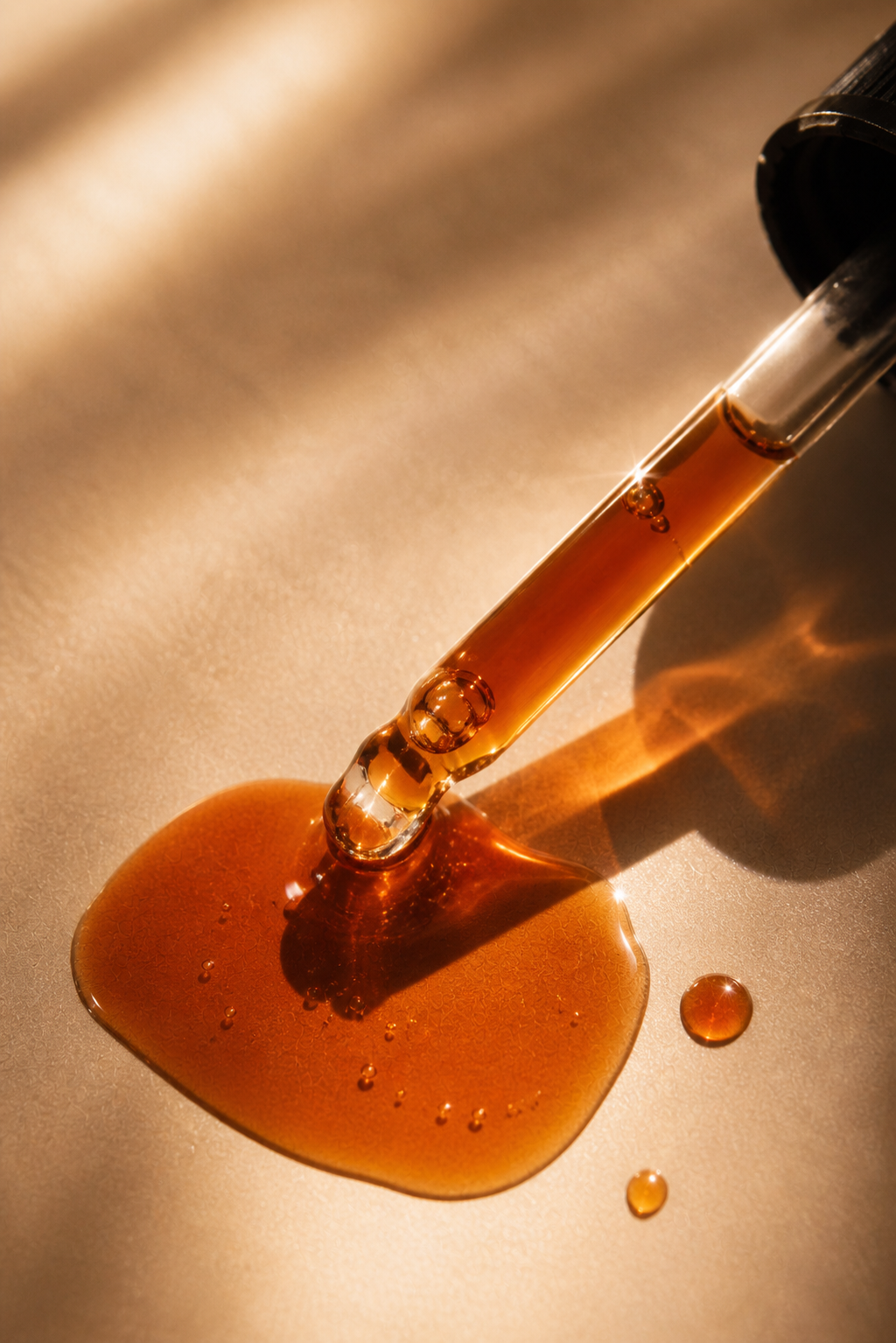 Close-up of Ancestral Glow Oil dropper with golden nourishing oil
