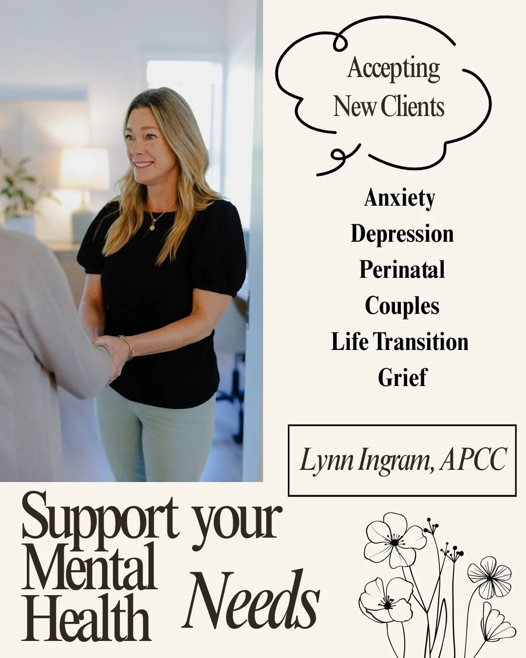We&rsquo;re so excited to introduce Lynn Ingram, APCC &mdash; a wonderfully caring and supportive therapist here at Nurture. 💛

Lynn specializes in supporting individuals and couples through all stages of life &mdash; including anxiety, depression, 