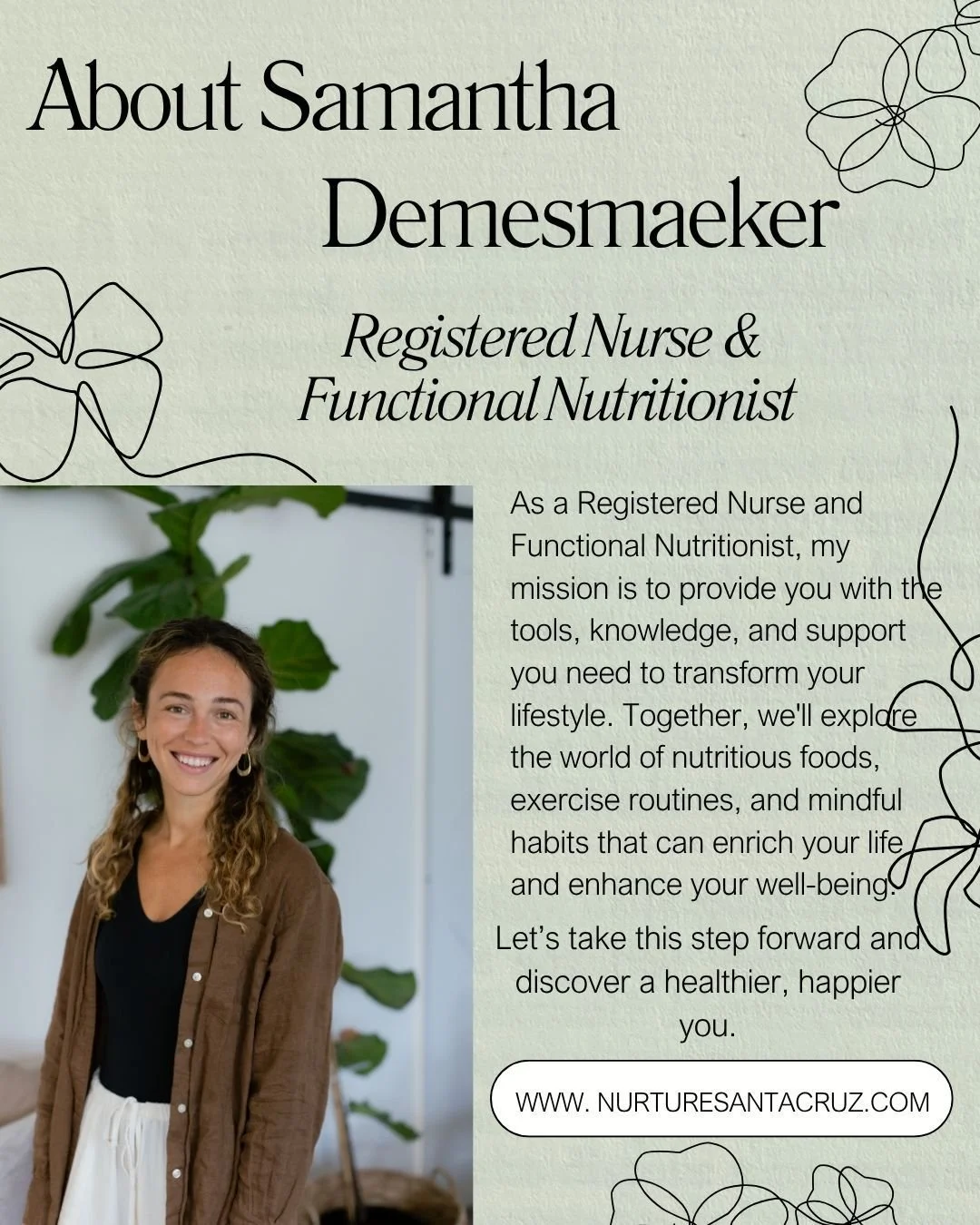 True wellness starts with understanding how your body works &mdash; and what it needs to thrive.
Through a functional and integrative approach, Samantha looks beyond symptoms to uncover the root causes of imbalance. Together, she will create sustaina