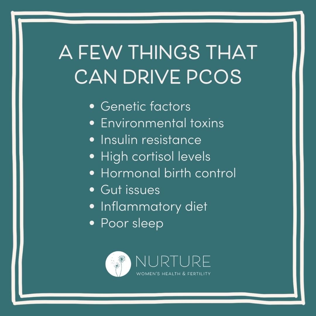 PCOS is primarily rooted in hormonal imbalances, particularly involving insulin and androgens, where elevated insulin levels can lead to increased androgen production, disrupting ovulation and causing symptoms like irregular periods and acne. Genetic