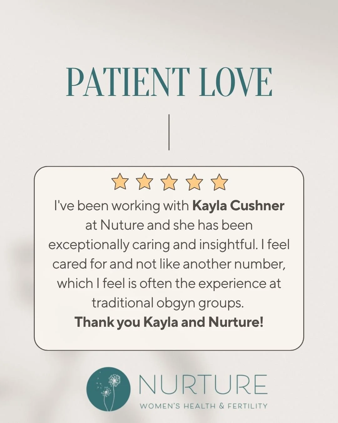 💛 Care that truly cares.

We&rsquo;re so grateful for kind words like these from our patients &mdash; and so proud to have Kayla Cushner, CNM as part of the Nurture team.

Kayla is known for her deeply compassionate and personalized approach to wome