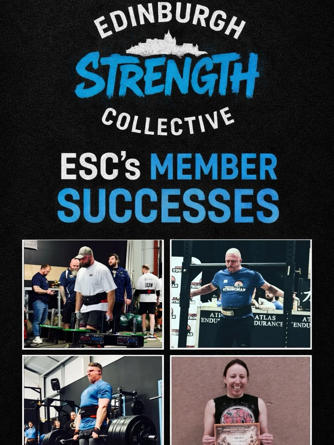 Our members have been busy at competitions and we wanted to share their successes!

Massive congratulations to:
- @barclay__strong.ish competing at Fife&rsquo;s Strongest Man 
- @daviepetersstrength competing at Scotlands Strongest Man u80
- @lewisbl