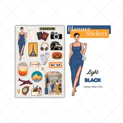 Black Gril Stickers | Pink Travel Planner Stickers