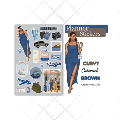 Black Gril Stickers | Blue Travel Planner Stickers
