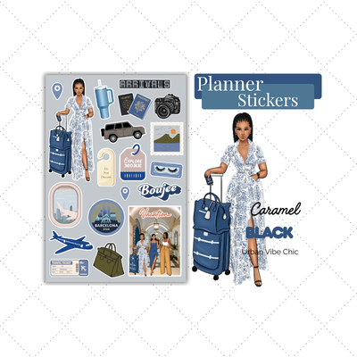 Black Gril Stickers | Blue Travel Planner Stickers