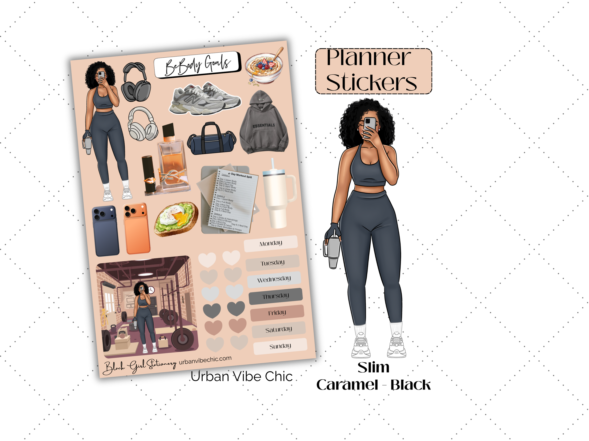 Black Girl Stickers, Black girl Planner, Fitness Stickers, Black Girl Stationery, Urban Vibe Chic