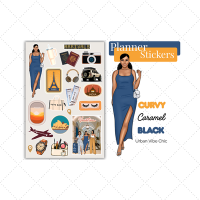Black Gril Stickers | Pink Travel Planner Stickers