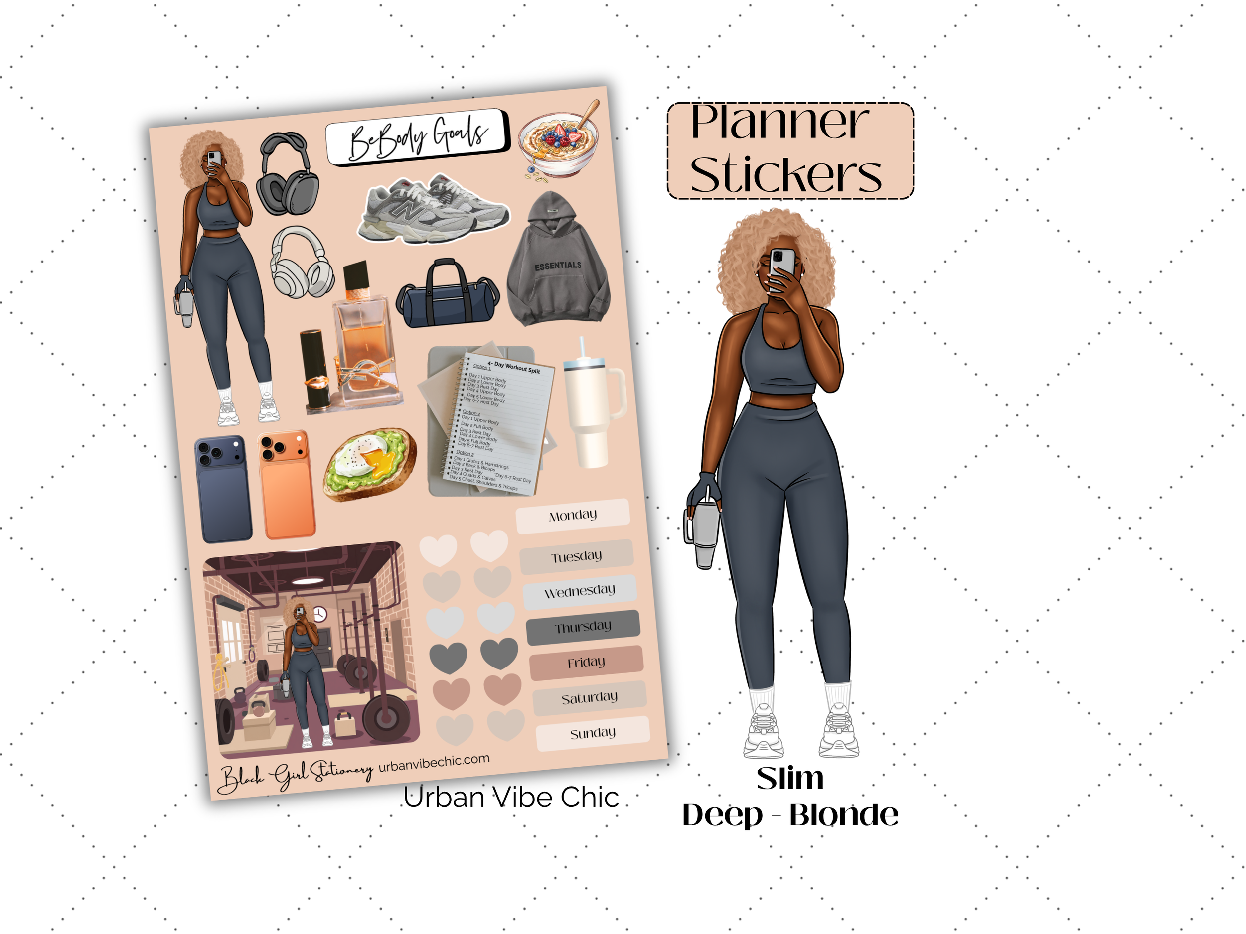 Black Girl Stickers, Black girl Planner, Fitness Stickers, Black Girl Stationery, Urban Vibe Chic