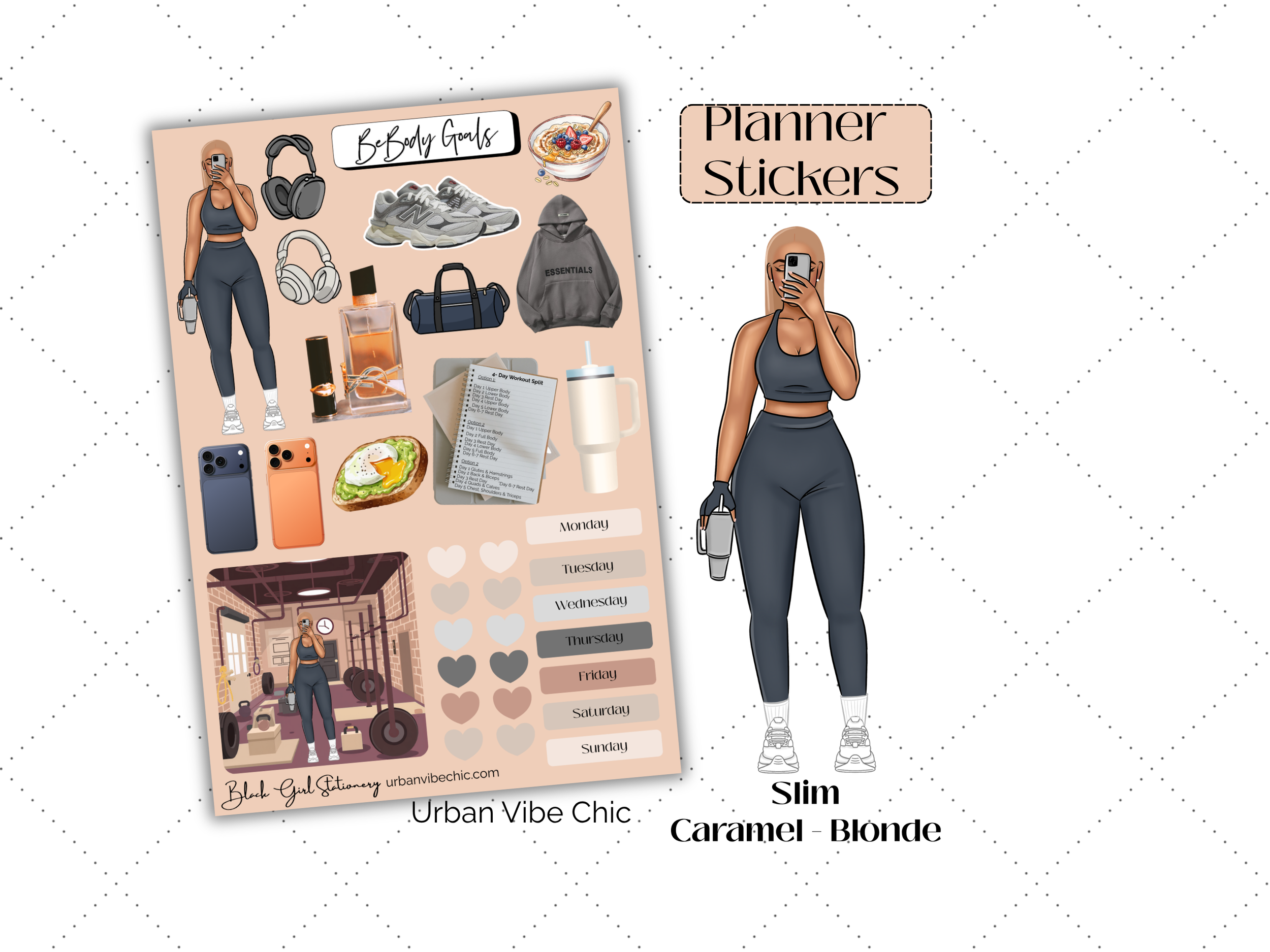 Black Girl Stickers, Black girl Planner, Fitness Stickers, Black Girl Stationery, Urban Vibe Chic