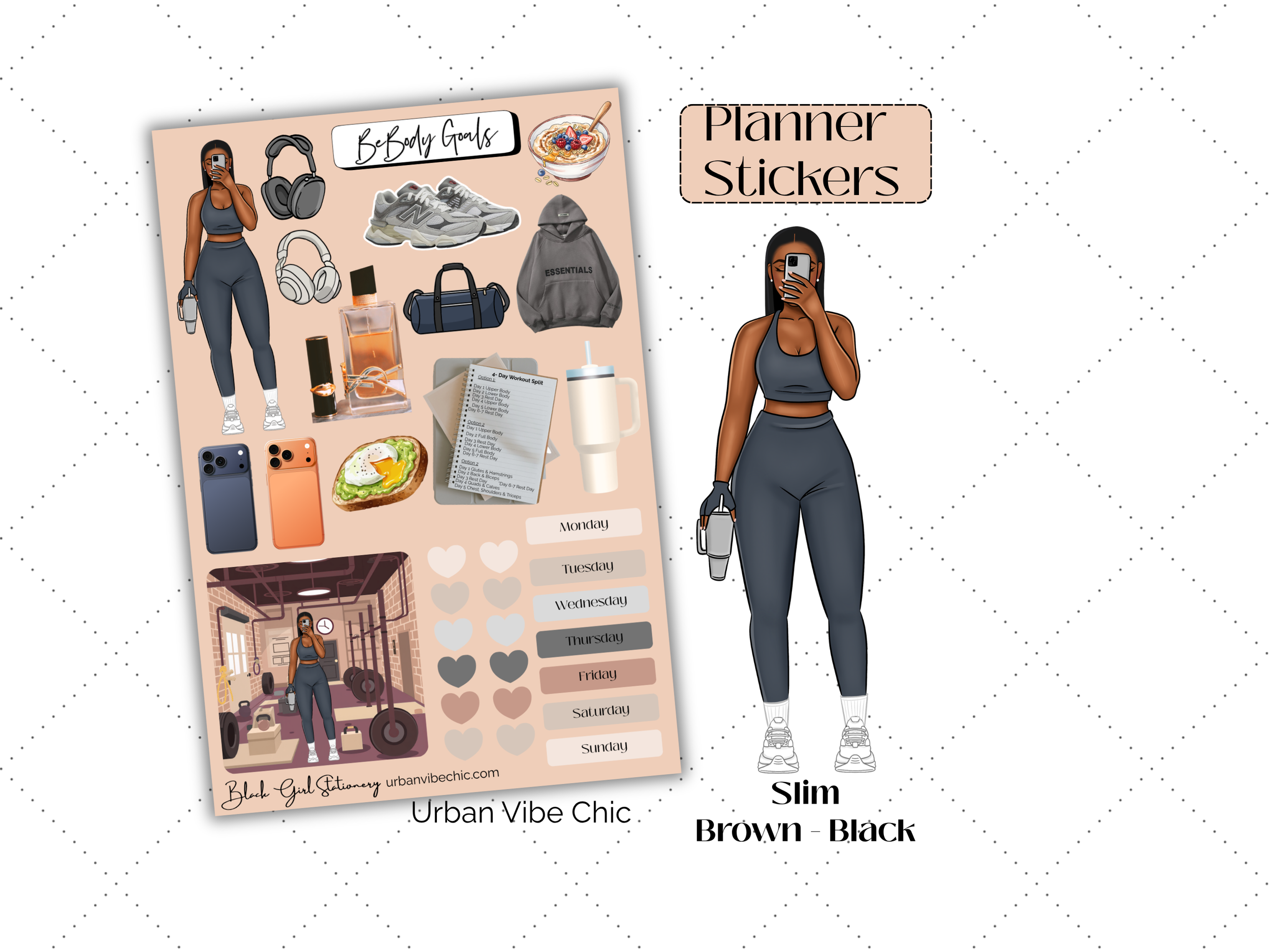 Black Girl Stickers, Black girl Planner, Fitness Stickers, Black Girl Stationery, Urban Vibe Chic
