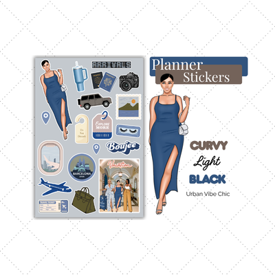 Black Gril Stickers | Blue Travel Planner Stickers