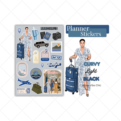 Black Gril Stickers | Blue Travel Planner Stickers
