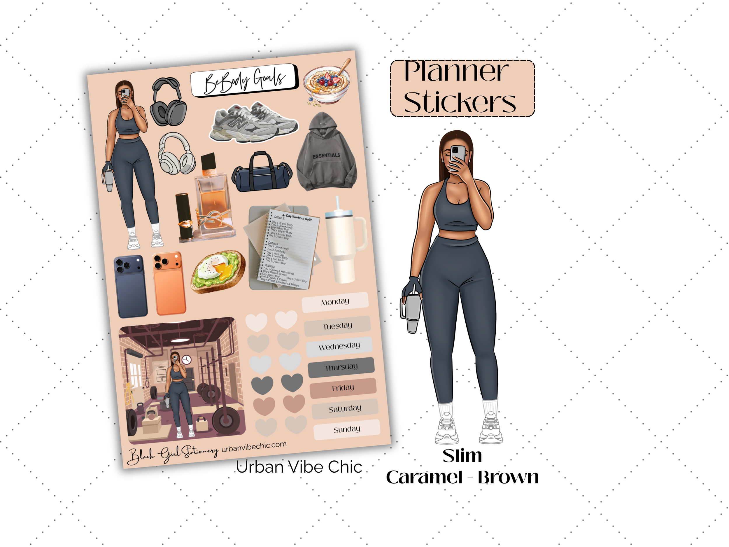 Black Girl Stickers, Black girl Planner, Fitness Stickers, Black Girl Stationery, Urban Vibe Chic