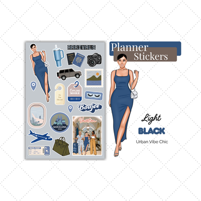 Black Gril Stickers | Blue Travel Planner Stickers