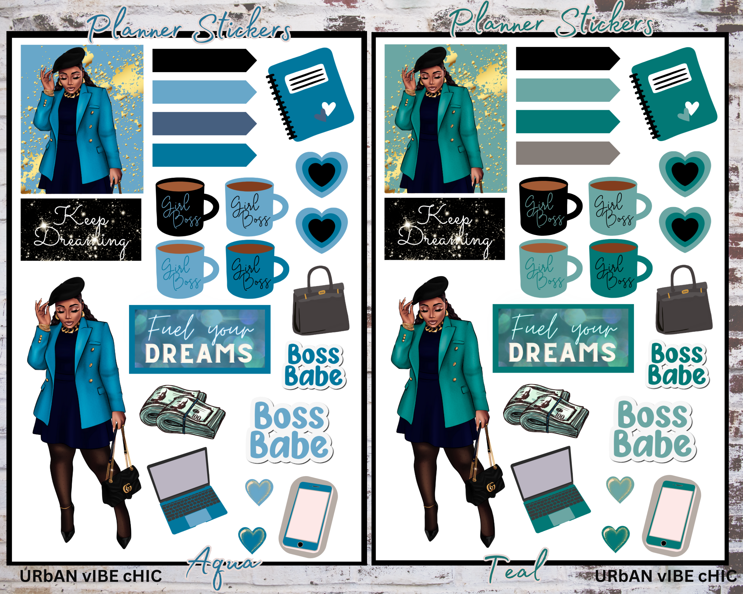 Ready to Ship | Black Girl Planner Stickers | Fast Ship - Teal Matte