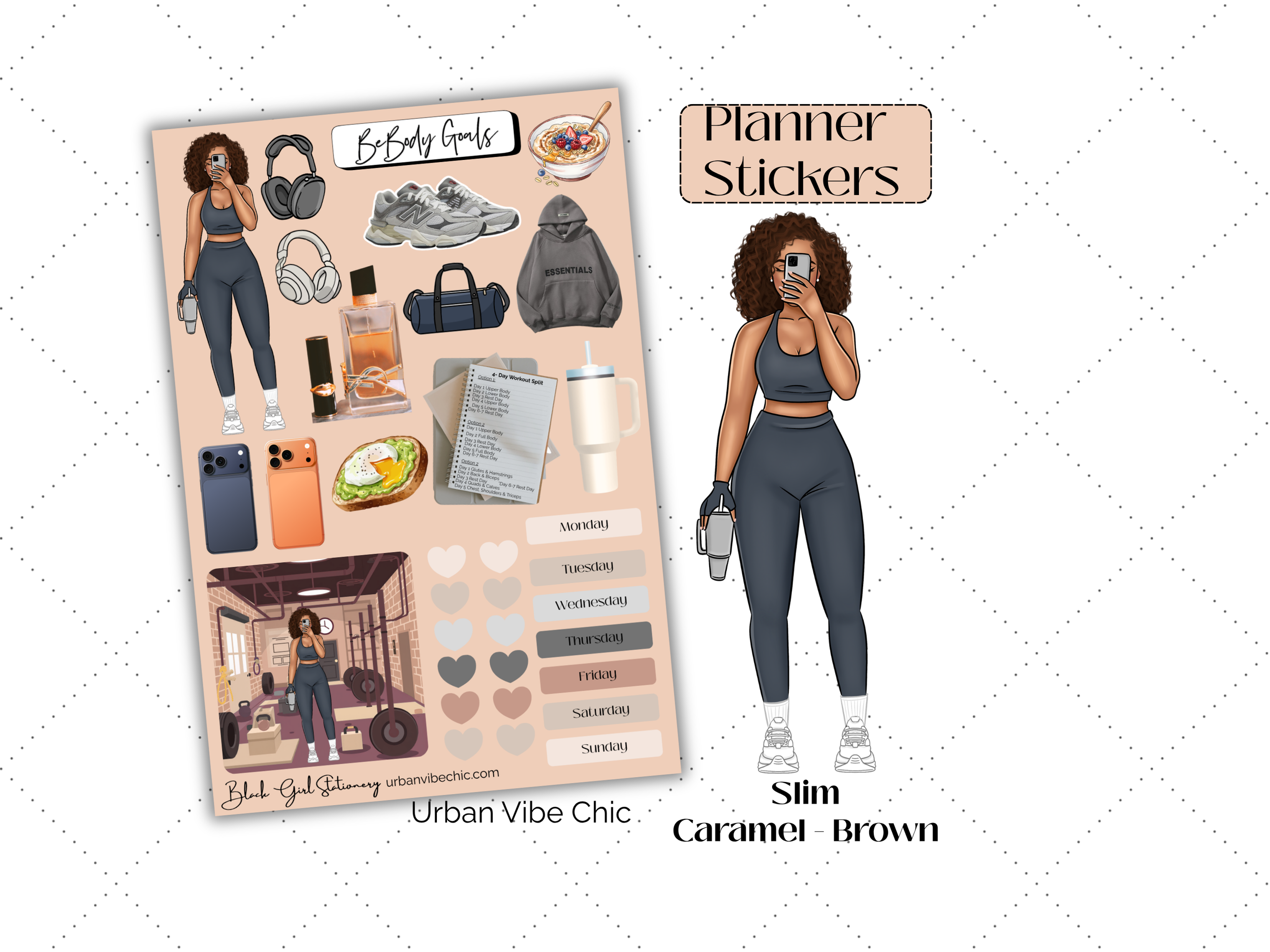 Black Girl Stickers, Black girl Planner, Fitness Stickers, Black Girl Stationery, Urban Vibe Chic