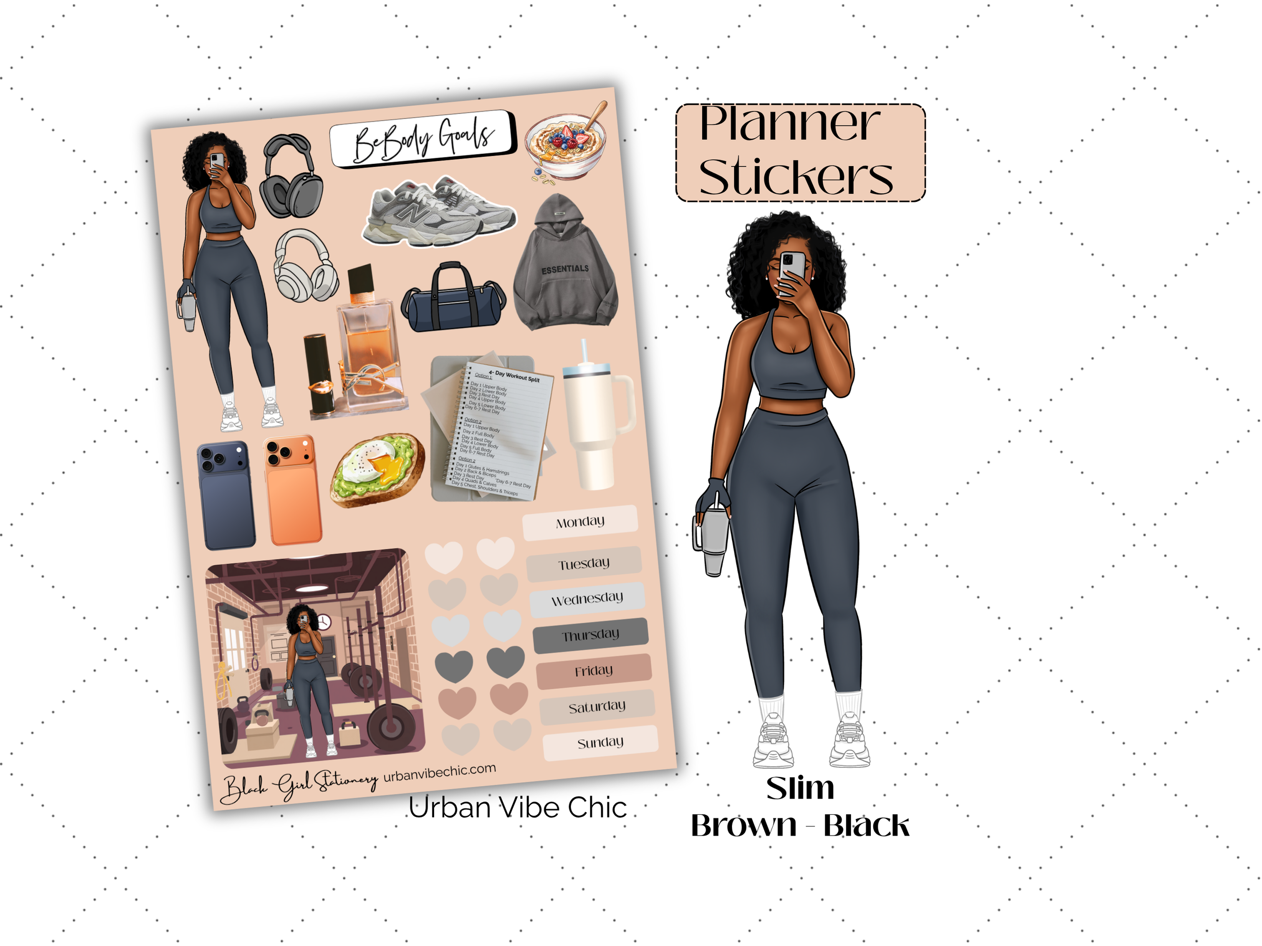 Black Girl Stickers, Black girl Planner, Fitness Stickers, Black Girl Stationery, Urban Vibe Chic