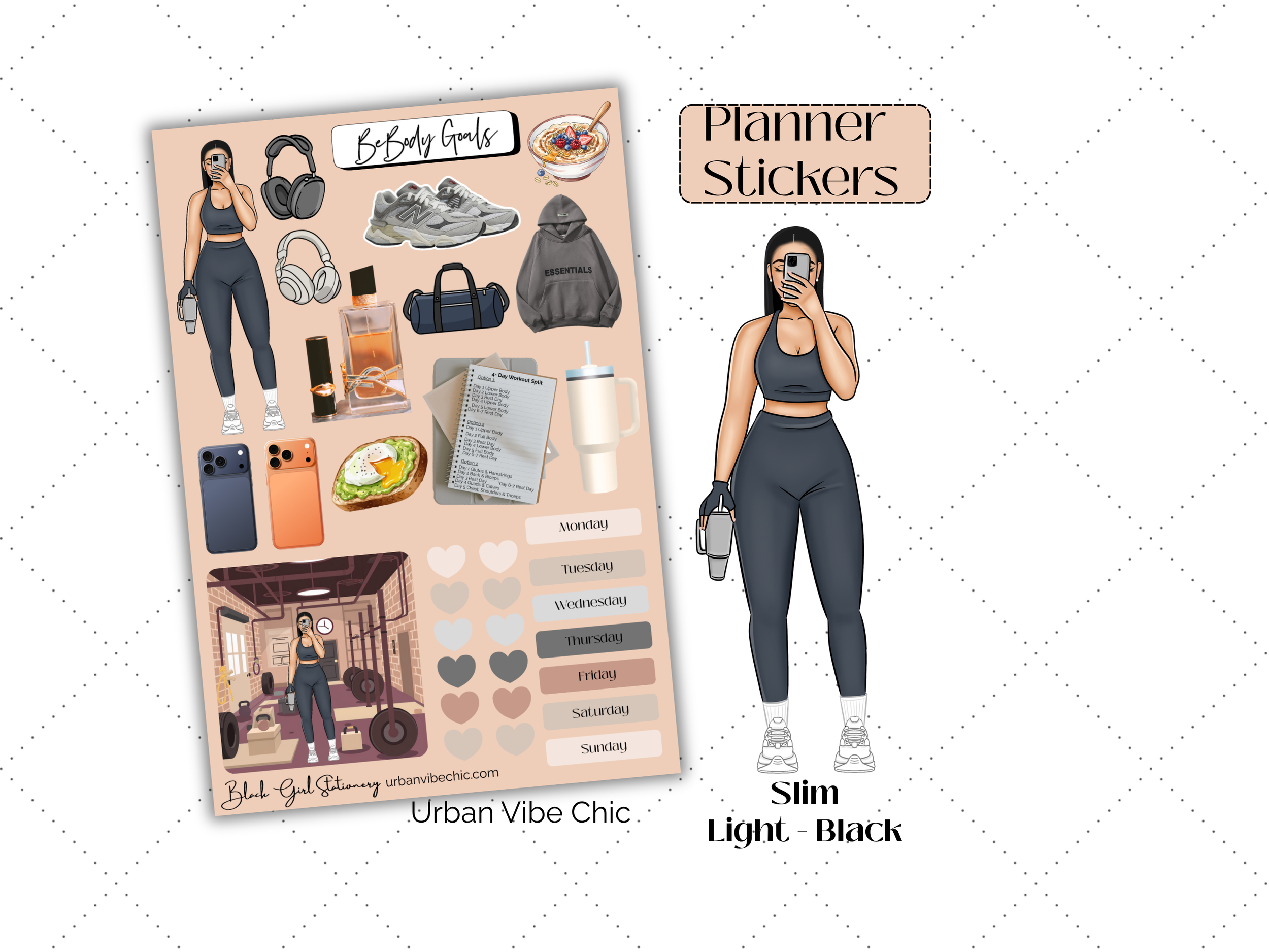 Black Girl Stickers, Black girl Planner, Fitness Stickers, Black Girl Stationery, Urban Vibe Chic