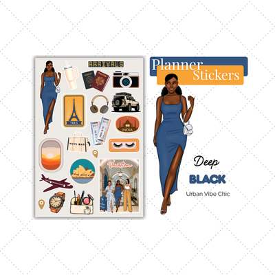 Black Gril Stickers | Pink Travel Planner Stickers