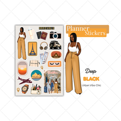Black Gril Stickers | Gold Travel Planner Stickers