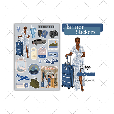 Black Gril Stickers | Blue Travel Planner Stickers