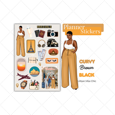 Black Gril Stickers | Gold Travel Planner Stickers