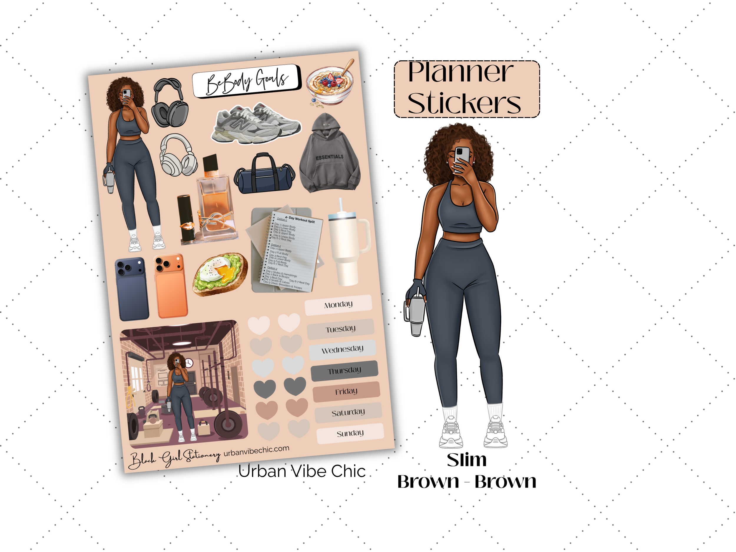 Black Girl Stickers, Black girl Planner, Fitness Stickers, Black Girl Stationery, Urban Vibe Chic