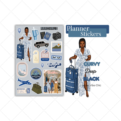 Black Gril Stickers | Blue Travel Planner Stickers