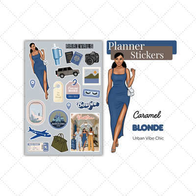 Black Gril Stickers | Blue Travel Planner Stickers