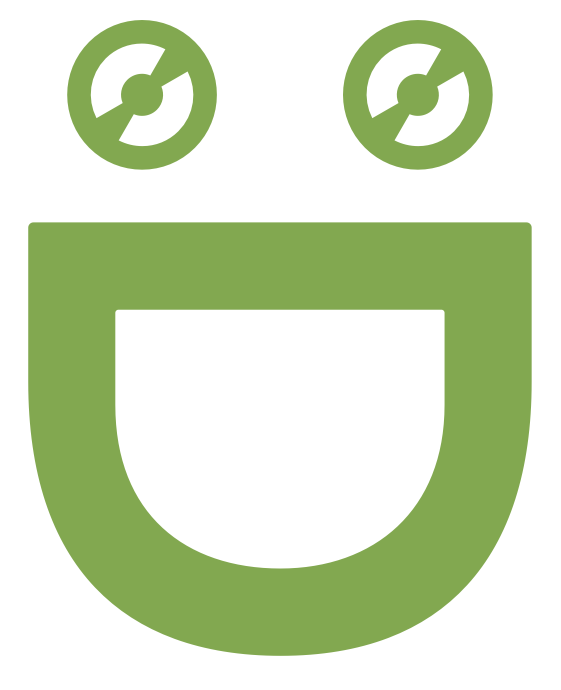Green smiley face with two circular eyes and a wide mouth.