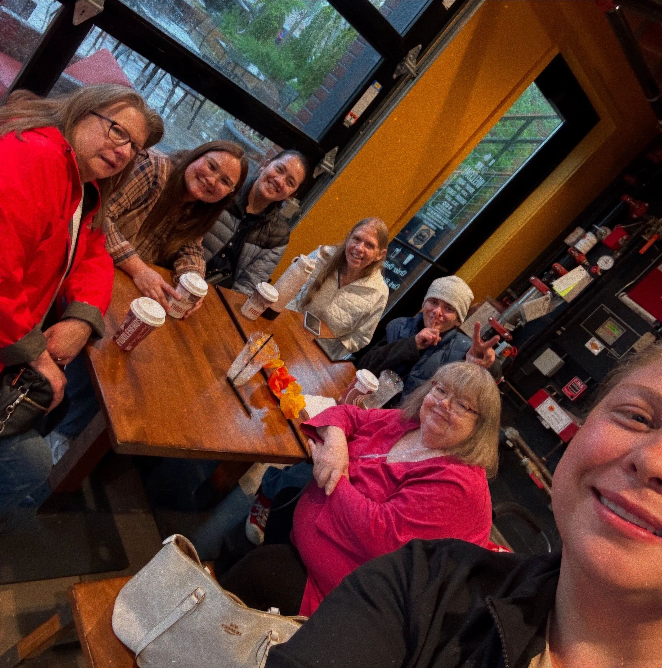A modern house with wood and stone exterior walls on a green hillside, with snow-capped mountains in the background under a cloudy sky.