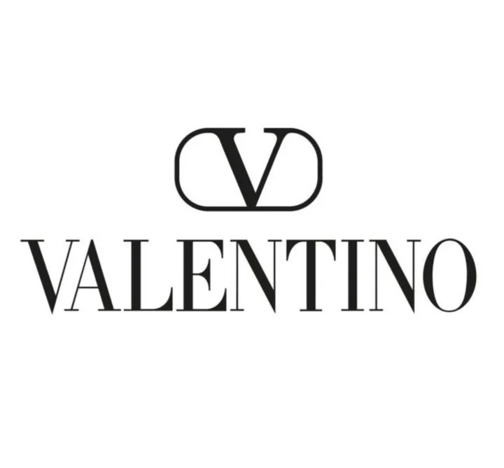 Valentino logo with a stylized 'V' inside a rounded rectangle above the brand name 'Valentino' in black text.