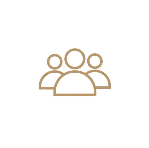 Icon of three people, one larger in the center and two smaller on either side, representing a group or team.