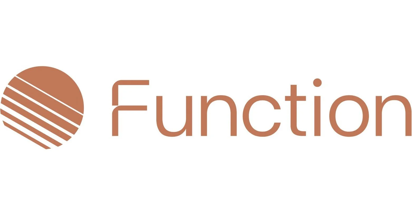 Stylized logo with a circular design featuring diagonal lines next to the word 'Function' in brown.