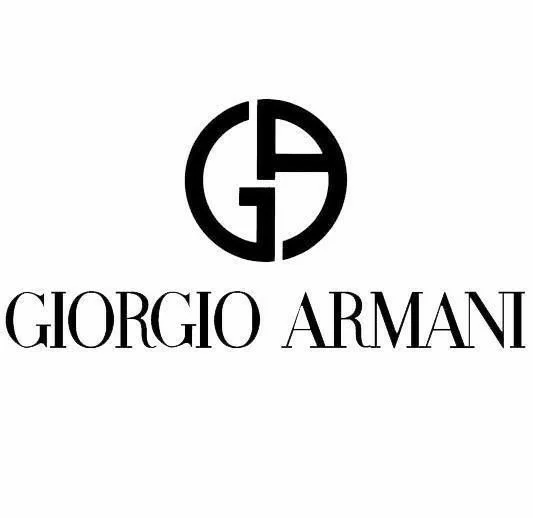 Giorgio Armani logo with stylized initials and brand name in black on a white background.