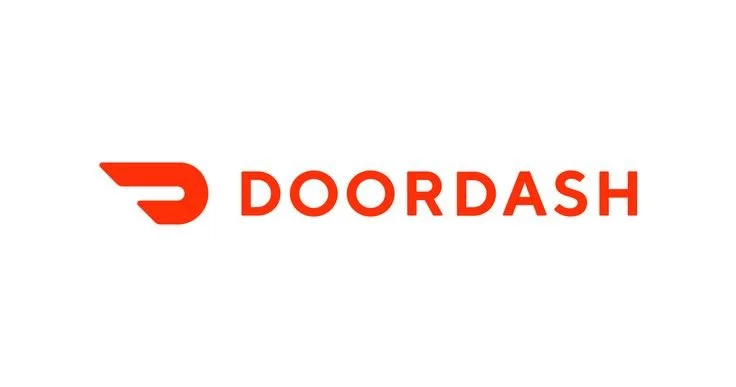 DoorDash logo with a red stylized 'D' and the word 'DOORDASH' in capital letters.
